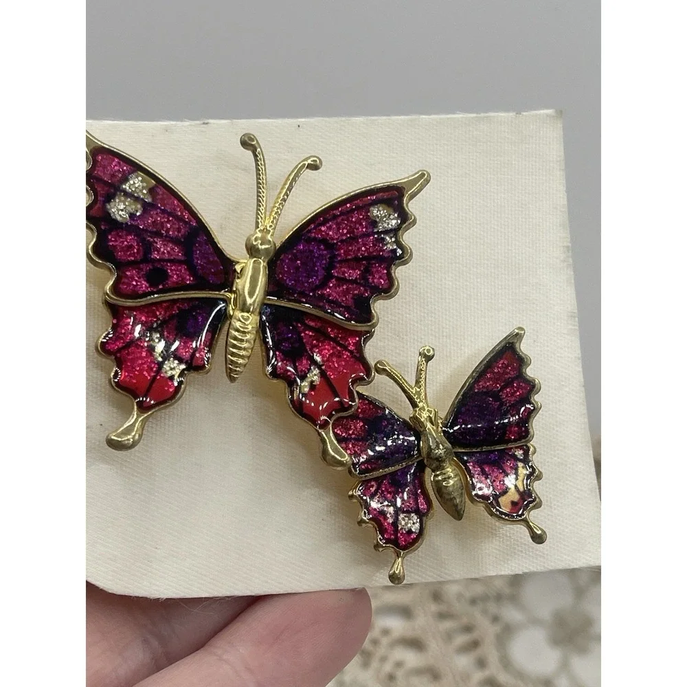 Vintage Butterfly Pins Set of‎ 2 Beautiful Multicolor Lapel Pins